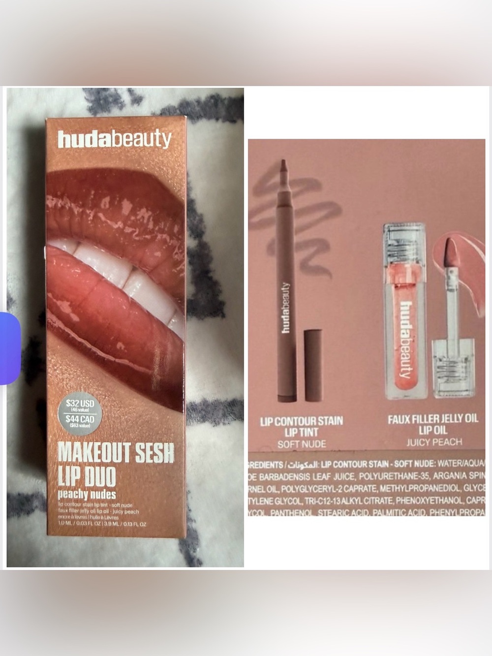 HUDA BEAUTY Makeout Sesh Lip Duo in Peachy Nudes